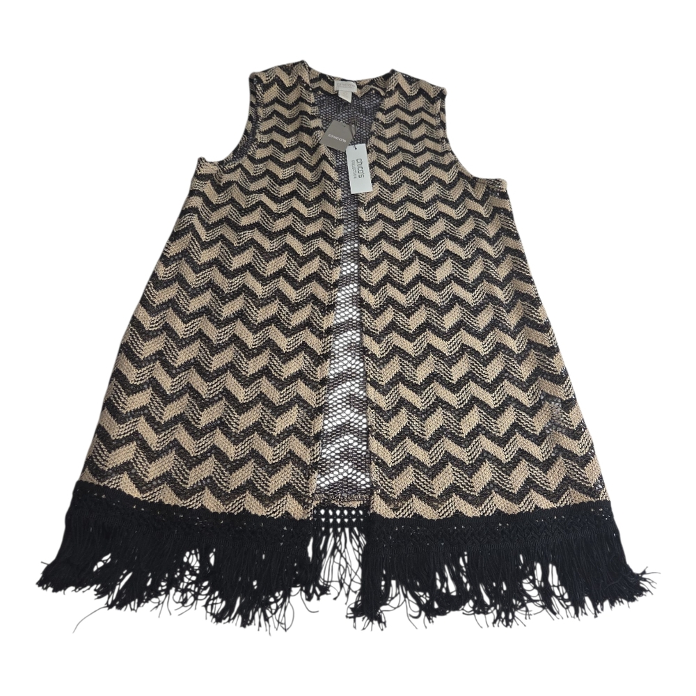 Chico's Black and Tan Chevron‎ Knit Vest